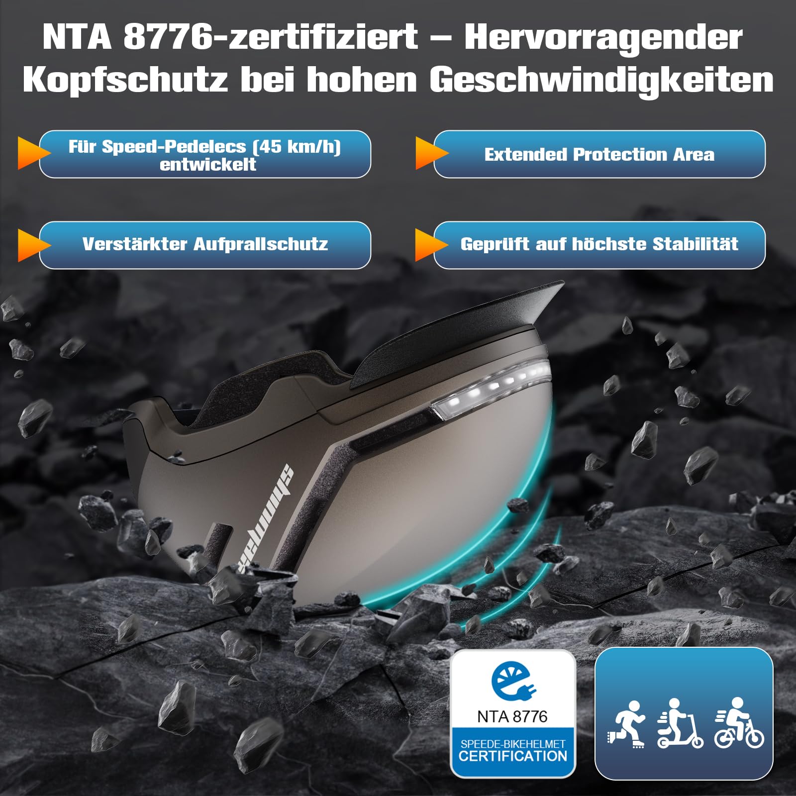 Shinmax Fahrradhelm Damen Herren mit Blinker & Licht, Fahrrad Helm Erwachsene mit USB Wiederaufladbare LED-Rücklicht, Radhelm für E-Bike, S-Pedelec, Scooter 4