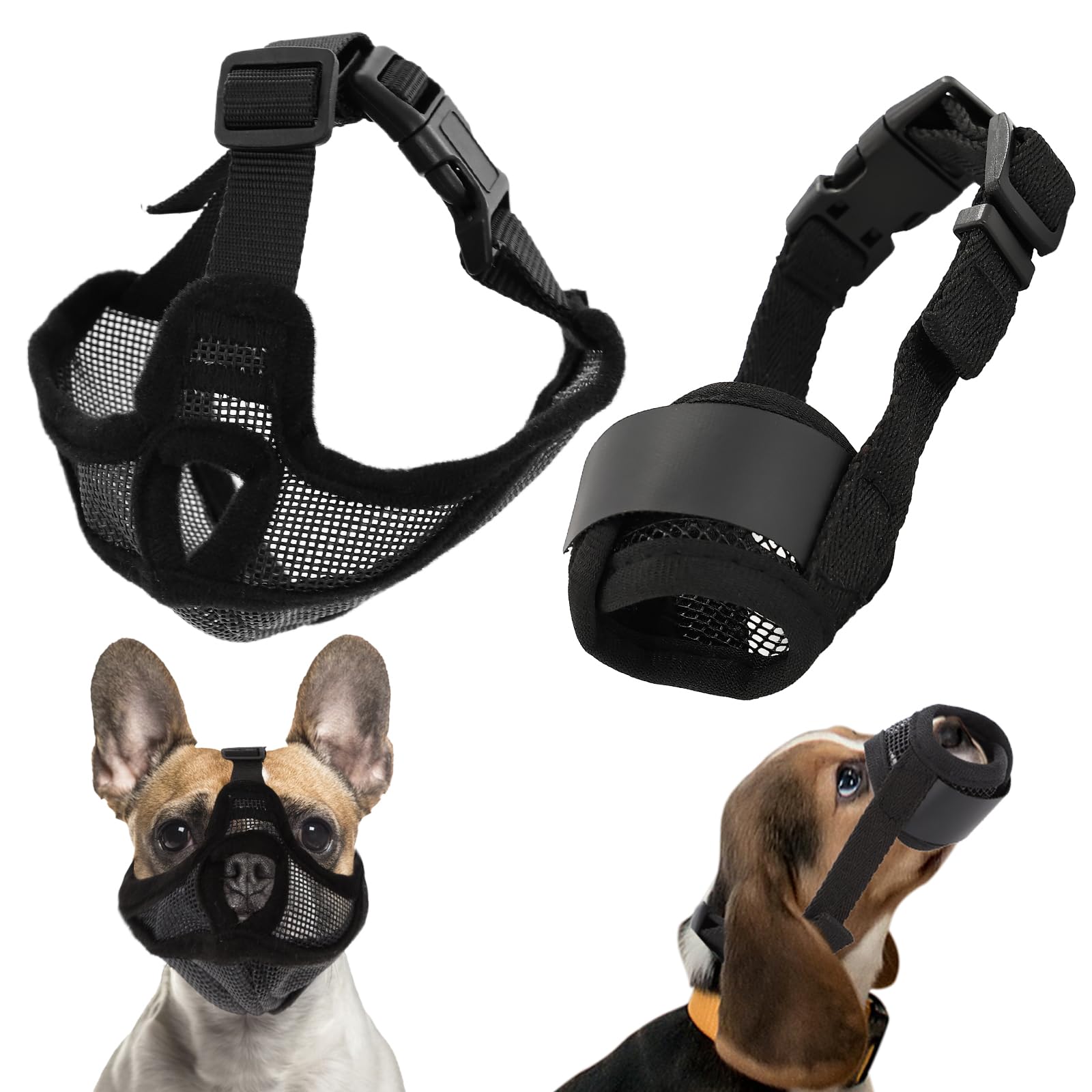 Photo 1 of French Bulldog Muzzle with Soft Mesh for Small Dog,2pcs Breathable Short Snout Dog Muzzle to Prevent Biting Chewing Barking, Adjustable Strap for Training Outdoor Activities