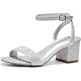 SKETOE Wide Width Heels Women's Chunky Heels Open Toe Ankle Strap Dress Sandals for Wide Foot Dress Shoes Dressy for Wedding, Party 2.5INCH, Silver