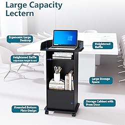 Qriocioa Podium Stand with Wheels Wooden Lectern
