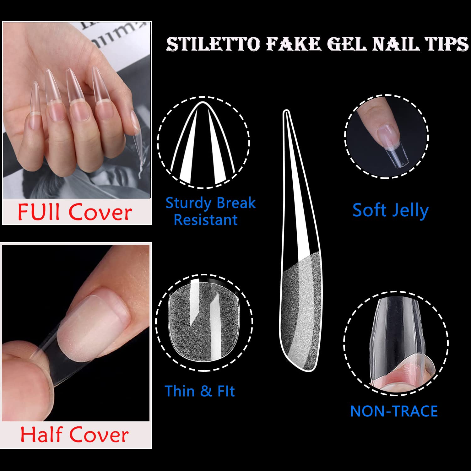 Stiletto Nail Tips,120pcs Stiletto Soft Gel x Fake Nail Tips Press on Nails Pre-shape Stiletto Nails Tips for Full Cover Acrylic Stiletto Nails French False Nails,Half Matte Fake Gelly Tips,12 Sizes - Image 4