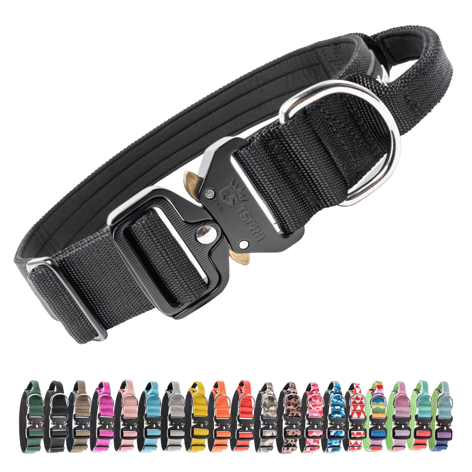 TSPRO Tactical Premium Dog Collar with Handle & Heavy Duty Quick Release Metal Buckle, Adjustable Thick Strong Collar for Medium Large Dogs (Black, L) — image 1