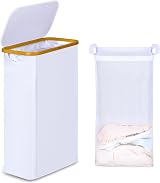 iEGrow 60L Washing Basket with Removable Inner Bag Bamboo Handles White
