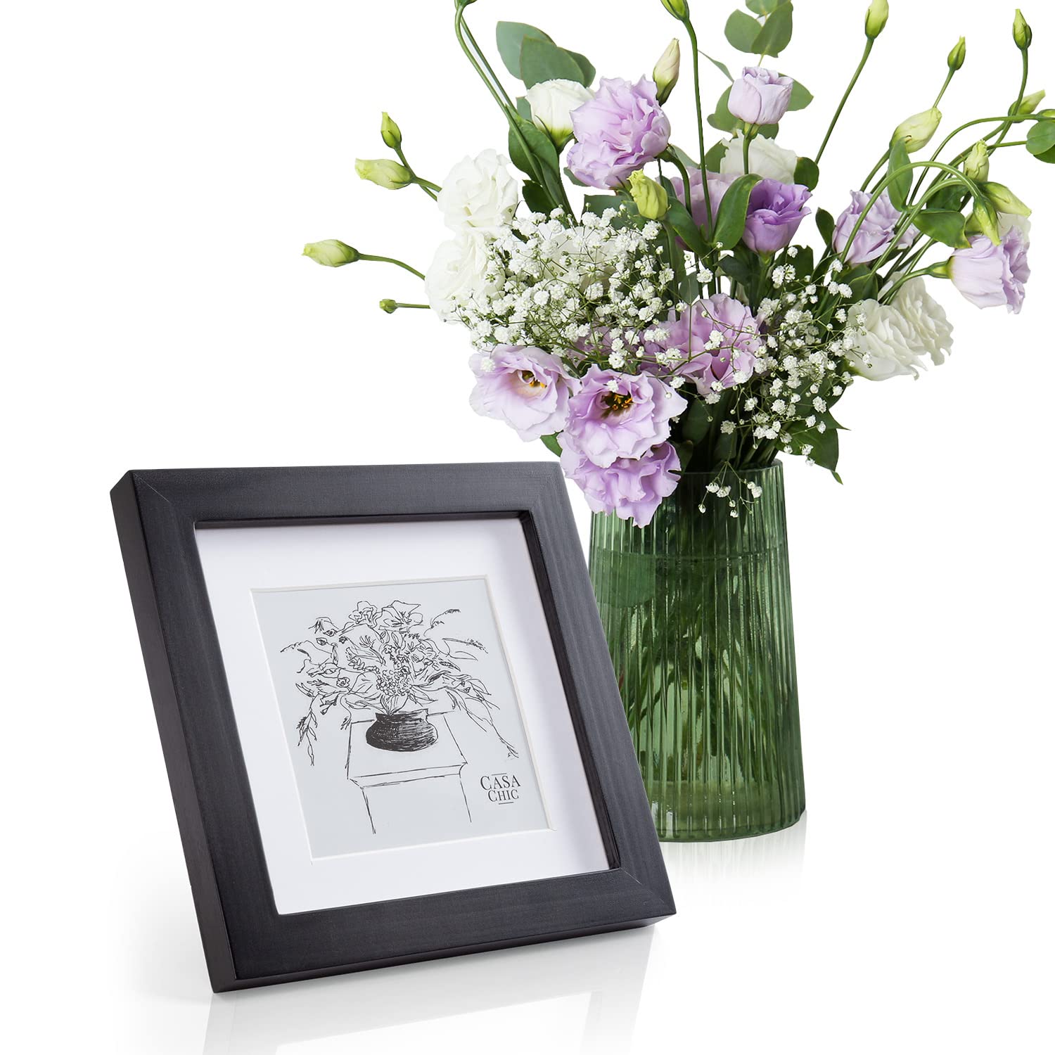 Classic by Casa Chic - Solid Wood Square Photo Frame - 6x6 inch with Mount for 4x4 inch Picture - Tempered Glass Front - Black