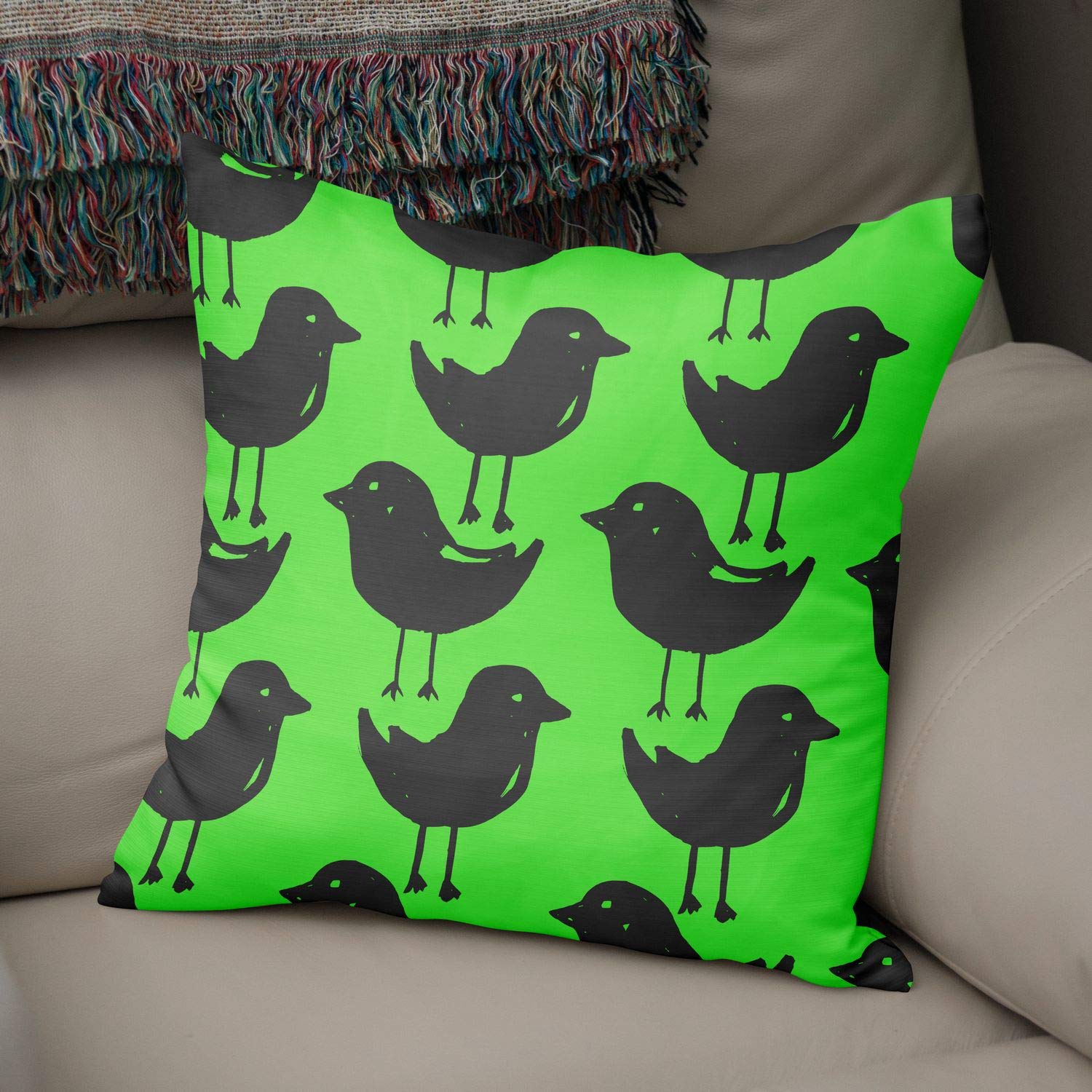 Bonamaison Decorative Cushion Cover Neon Green & Fume, Throw Pillow Covers, Home Decorative Pillowcases for Livingroom, Sofa, Bedroom, Size: 50x50 Cm - Designed and Manufactured in Turkey