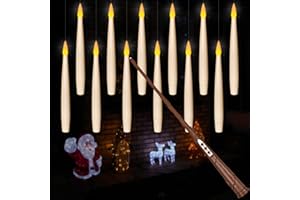 Leejec Floating Candles with Magic Wand Remote (6/18H Timer), Halloween Decorations, 12pcs 6.1” Hanging Flameless Taper Candl
