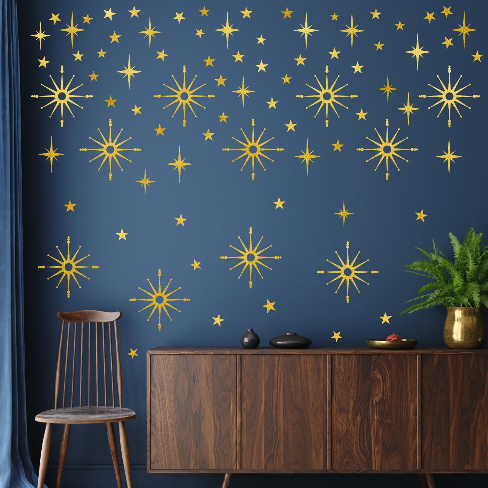 Gold Star Wall Stickers Retro Starburst Wall Decals Peel and Stick for Bedroom Living Room Decor Ceiling Stars Atomic Mid Century Wall Art Murals Modern Viny Wall Decal for Nursery Kids Room โ image 1