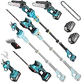 SEESII Cordless Pole Chainsaw, Hedge Trimmer, Pruning Shears, 4000mAh Battery Powered Extendable Garden Tool Kit for Outdoor Use, Electric Long Reach Saw, Hedge and Grass Trimmer, Pruner for Yard Care