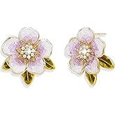 Jean Beau Chunky Crystal Flower Leaf Stud Earrings for Women, Gold Plated Elegant Floral Pearl Accent stones Earring Trendy Prom Wedding Accessories Jewelry Gift
