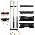 GOOX Pool Stick Holder Wall Mount-Billiards Pool Cue Holder Only, 100% Wood Pool Cue Rack Wall Mount for 6 Pool Sticks and Billiards Accessories, Pool Stick Rack Set Pool Table Accessories Organizer