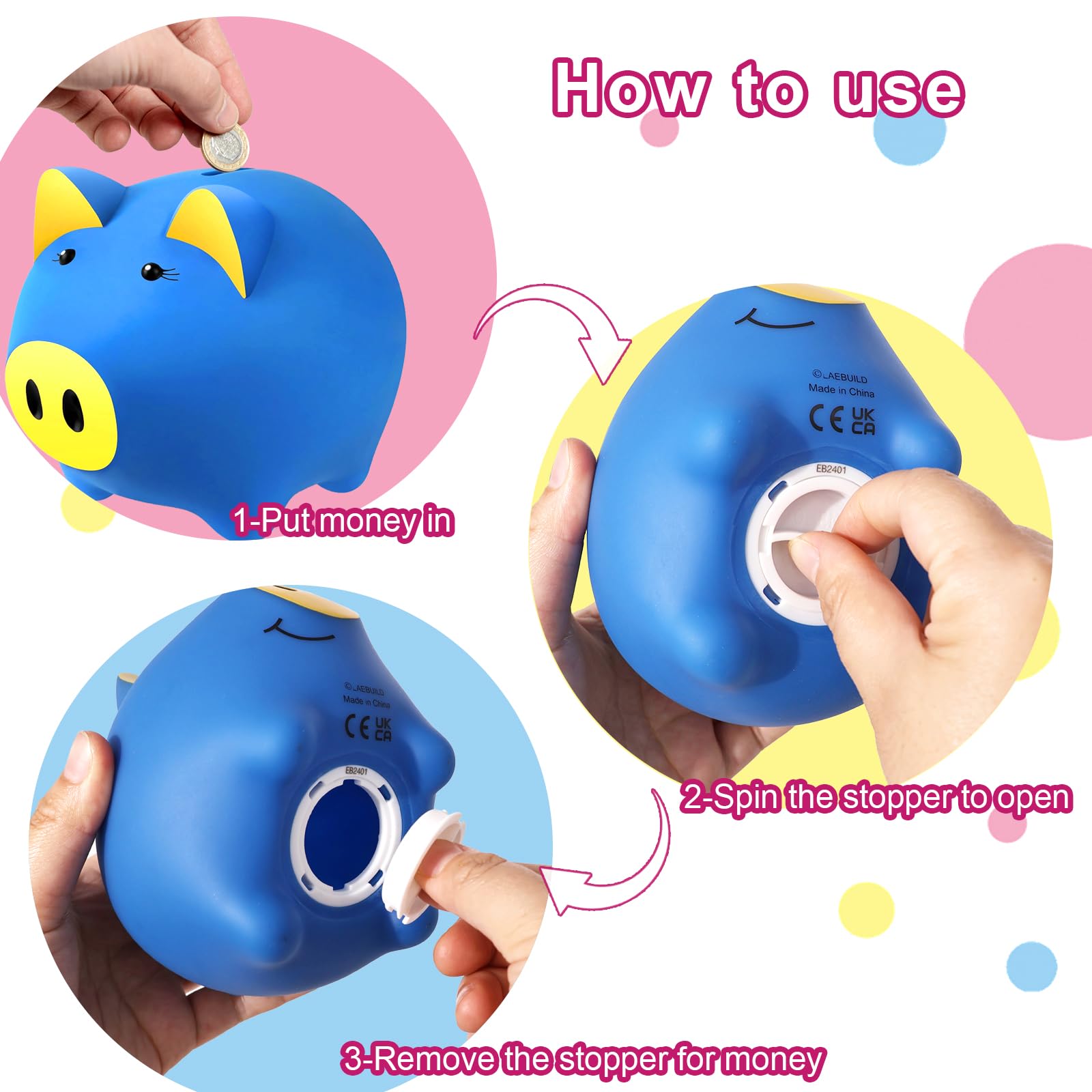Glow in The Dark Magic Piggy Bank for Toddlers - Unbreakable Plastic Money Bank with Pig Shape for Kids & Adults - Cute Coin Savings Jar for Boys & Girls - Dark Blue