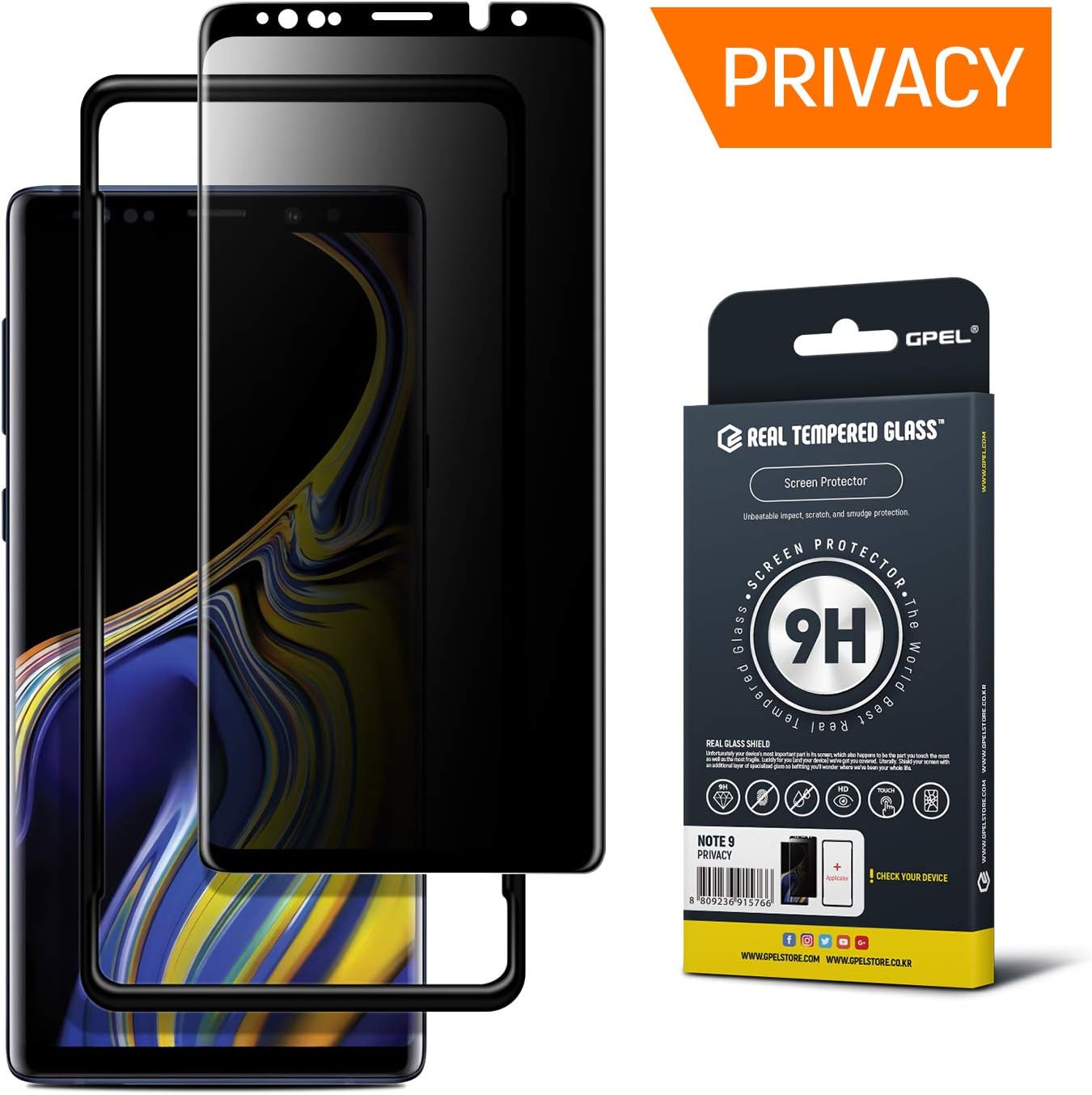 GPEL Privacy Screen Protector Compatible for Galaxy Note 9 Real Tempered Premium Japanese Asahi Glass w/Applicator Anti Spy Case-Friendly HD Clarity 9H Hardness 99% Touch Accurate