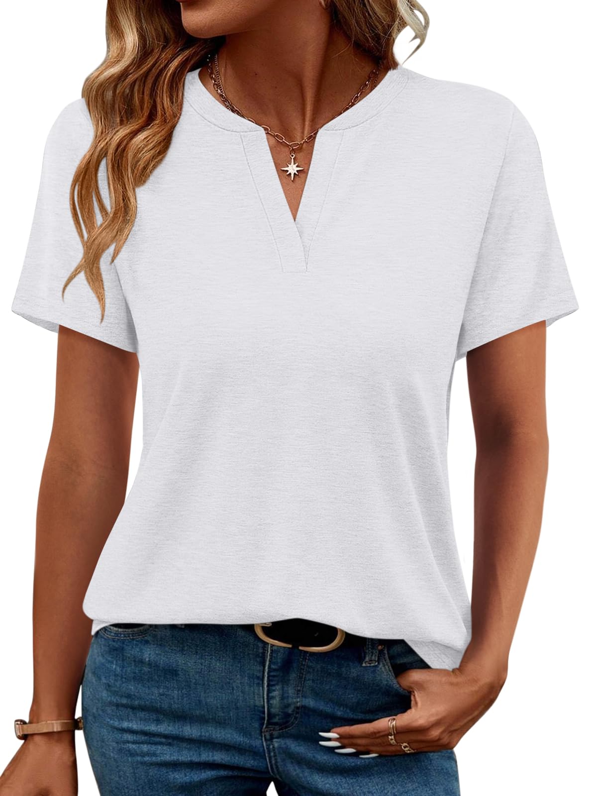 TICTICMIMI Women's V Neck Short Sleeve Tops Summer T Shirts Loose Fit ...