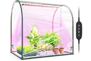 Bstrip Indoor Mini Greenhouse with Grow Lights ,27.2" L × 19.9" W × 27.2" H Portable Greenhouse for Seed Starting Trays , Dimmable 2ft 15W Plant Light for Indoor Plants , Led Grow Light with Timer