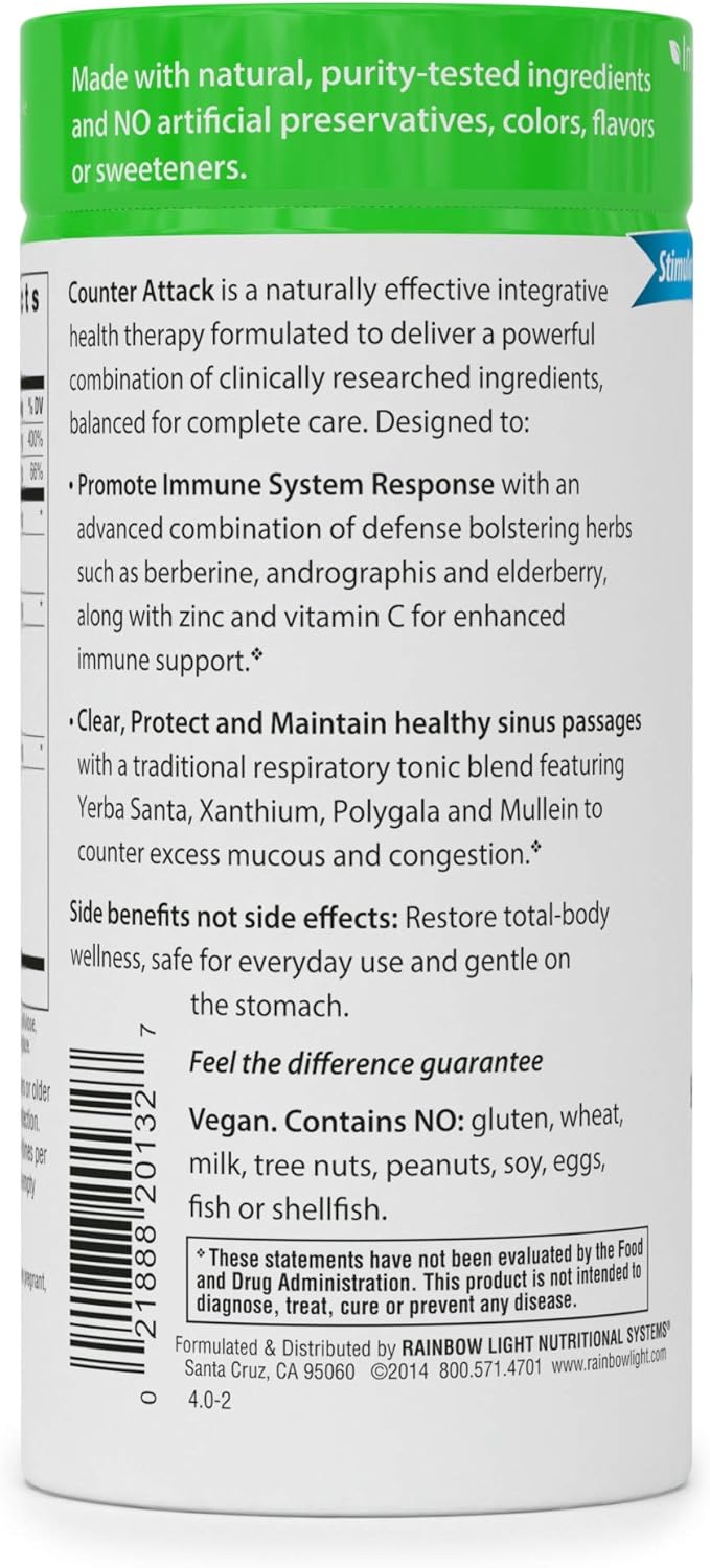 Rainbow Light Counter Attack with Vitamin C and Zinc, Gluten-Free, Vegan, Sugar-Free, 3 Targeted Blends For Overall Immune Support, 90 Tablets: Health & Personal Care