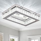 Finktonglan Crystal LED Flush Mount Ceiling Light, 11.8"×9.1" Rectangular Close to Ceiling Light, K9 Crystal & Mirror Stainle