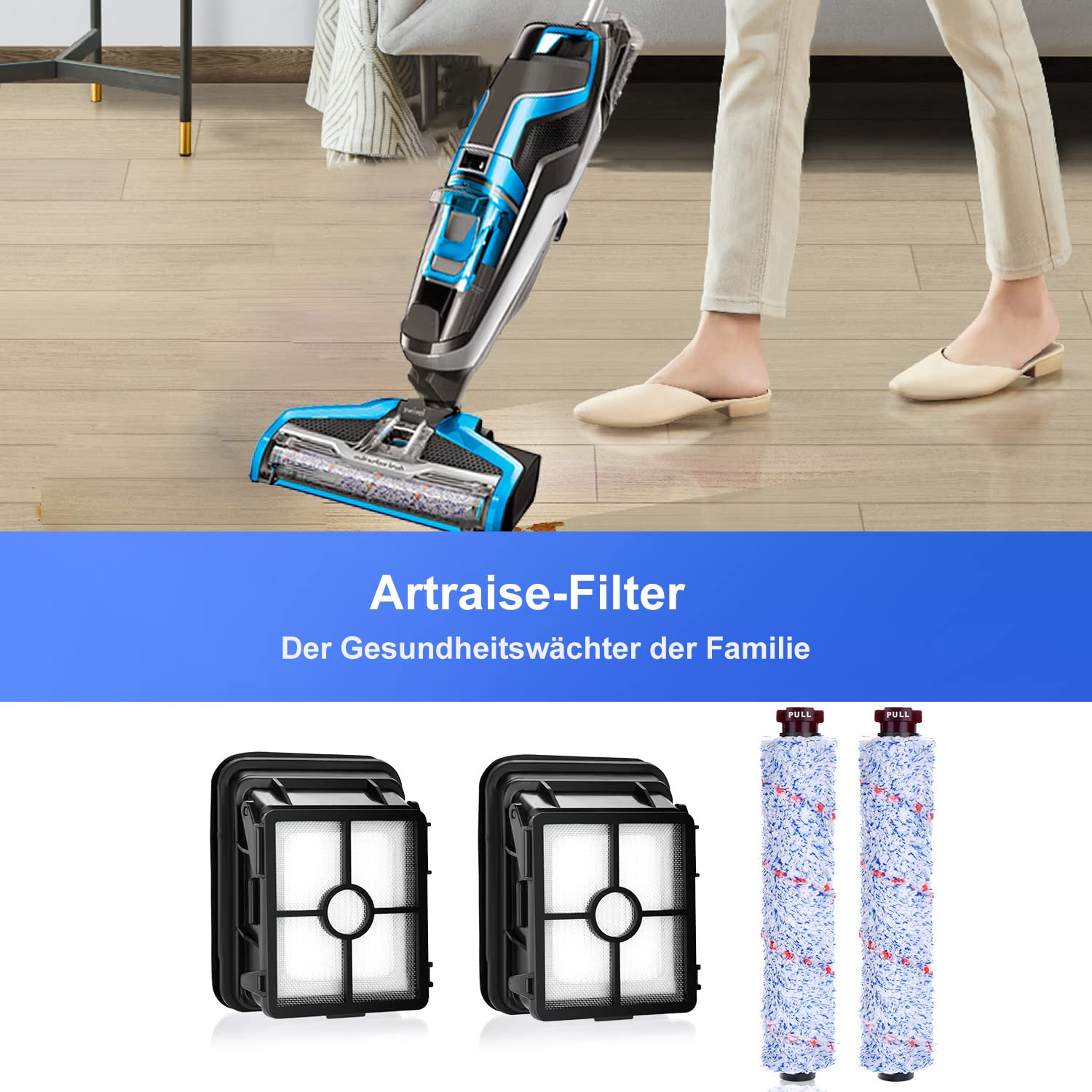 Artraise Filter für Bissell Crosswave - 3-in-1 Zubehör mit 2 Stück Ersatzfilter und 2 Stück Multiflächen Bürstenrolle für Modelle 1866, 17132 & 2225N 7