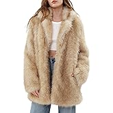 Amazhiyu Women's Faux Fur Coat Open Front Fluffy Jackets Winter Lapel Outerwear