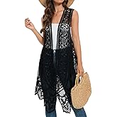 WESURE Sheer Cardigan Crochet Sleeveless Cover Up Mesh Patchwork Hippie Vest
