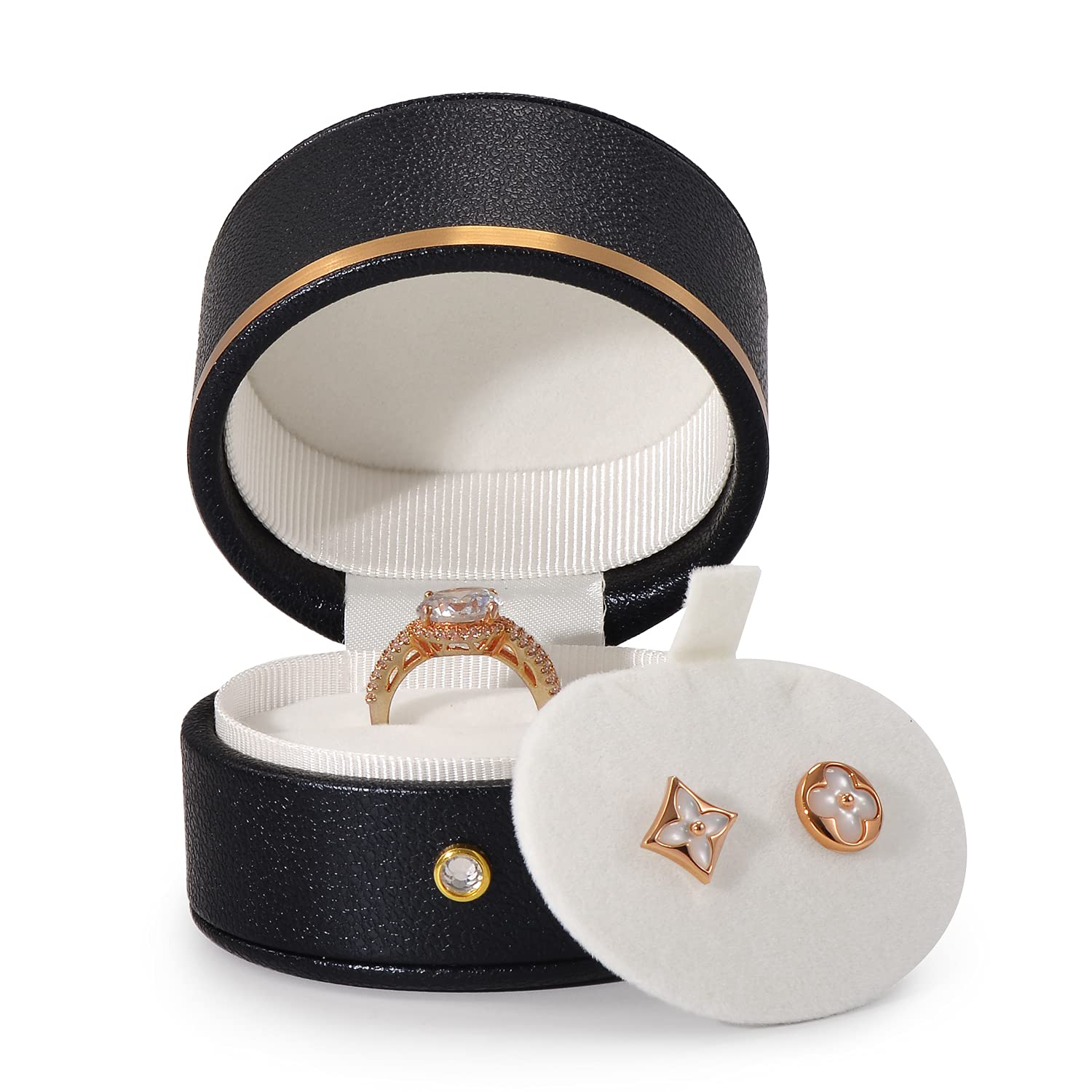 Oirlv PU Leather Ring Box - Multifunctional Jewelry Organiser Box for Earrings, Necklaces and More - Black