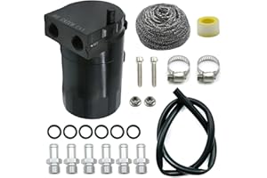EATAKWARD Baffled Oil Catch Can Kit, Reservoir Tank 350ml, Aluminum Universal Black Oil Catch Tank for Car