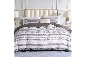 Lekesky King Size Duvet Cover, 3 Pcs Boho Grey & White Rhombus Duvet Cover King Ultra Soft Breathable Duvet Cover with Zipper Closure