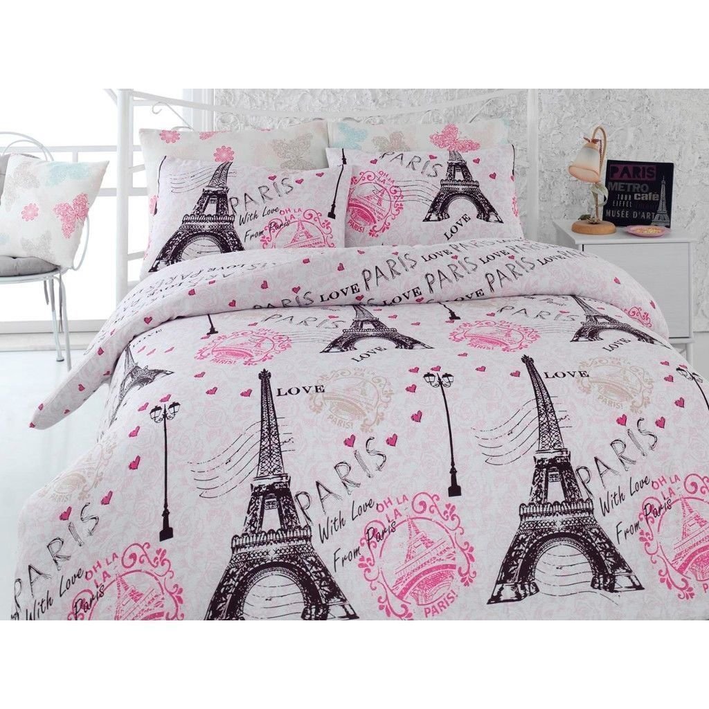 Lamodahome Polycotton Paris Eiffel Themed Twin Single Size 63 X87 Duvet Cover Set Eiffel Themed Bedding Linens By Trademarked