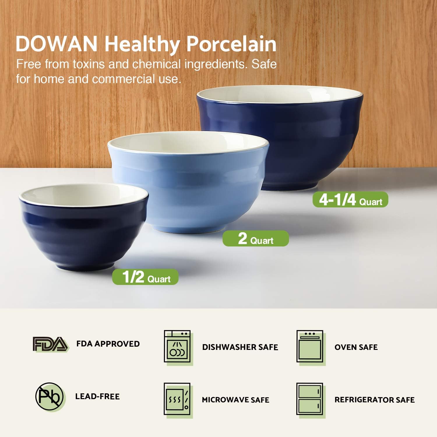 DOWAN Ceramic Mixing Bowls, Serving Bowl Set, Non Slip and Beautiful