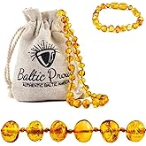 Baltic Amber Necklace and Bracelet Gift Set (Unisex Honey 12.5 Inches/5.5 Inches) - Certified Premium Quality Raw Baltic Sea Amber