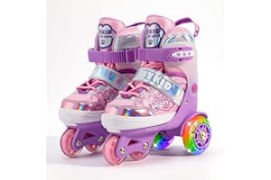 HYKID 4 Size Adjustable Roller Skates with Luminous Light Up Wheels,Safe for Girls Boys Kids Toddler, Trimmable Insole Included
