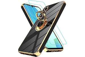 Gritup for Samsung Galaxy A16 Case: with 2Pcs Screen Protector, 360° Rotation Ring Holder Magnetic Kickstand, Plating Gold Edge Soft TPU Shockproof Protective Cover for Galaxy A16, Black
