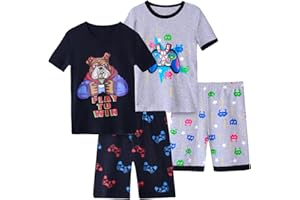 Vopawetty Boys 4-Piece Summer Pajamas Cotton Short Pjs Set Kids Sleepwear