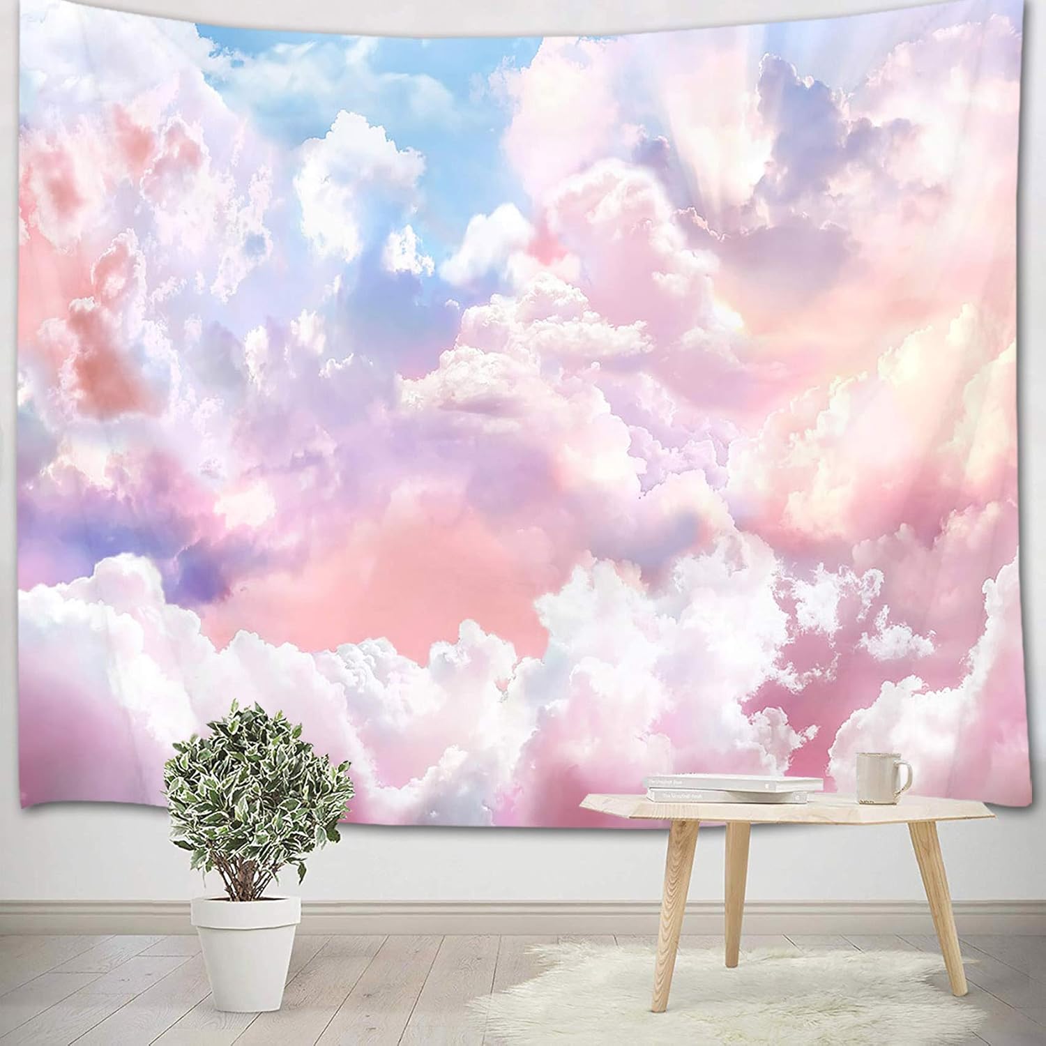 Tapestries - HVEST Pink Cloud Tapestry Colorful Abstract Clouds Natural Landscape Tapestries Wall Hanging for Bedroom Living Room Teen Dorm Indie Decor Poster Blanket,60x40 Inches
