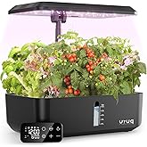URUQ 12 Pods Hydroponic Growing System Grow Light Remote Control Charcoal | Quiet Water Pump, Automatic Timer, Height Adjustable for Fresh Herbs, Vegetables, Indoor Gardening, Kitchen Gifts for Women