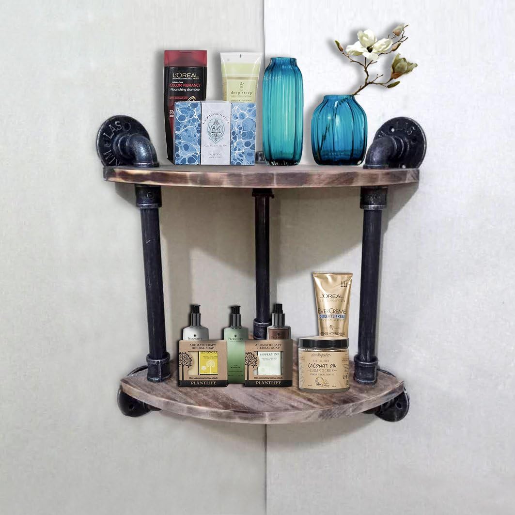 Industrial Retro kichen & Bathroom Shelf Corner Shelves 2 Tier Wall Corner Pipe Shelf and Wall Mount Corner Shelves