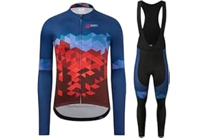 GCRFL Winter Cycling Jersey Sets Thermal Fleece Bike Jersey + Bib Pants, Long Sleeve Cycling Clothing Sets for Man