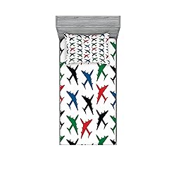 Lunarable Airplane Fitted Sheet & Pillow Sham