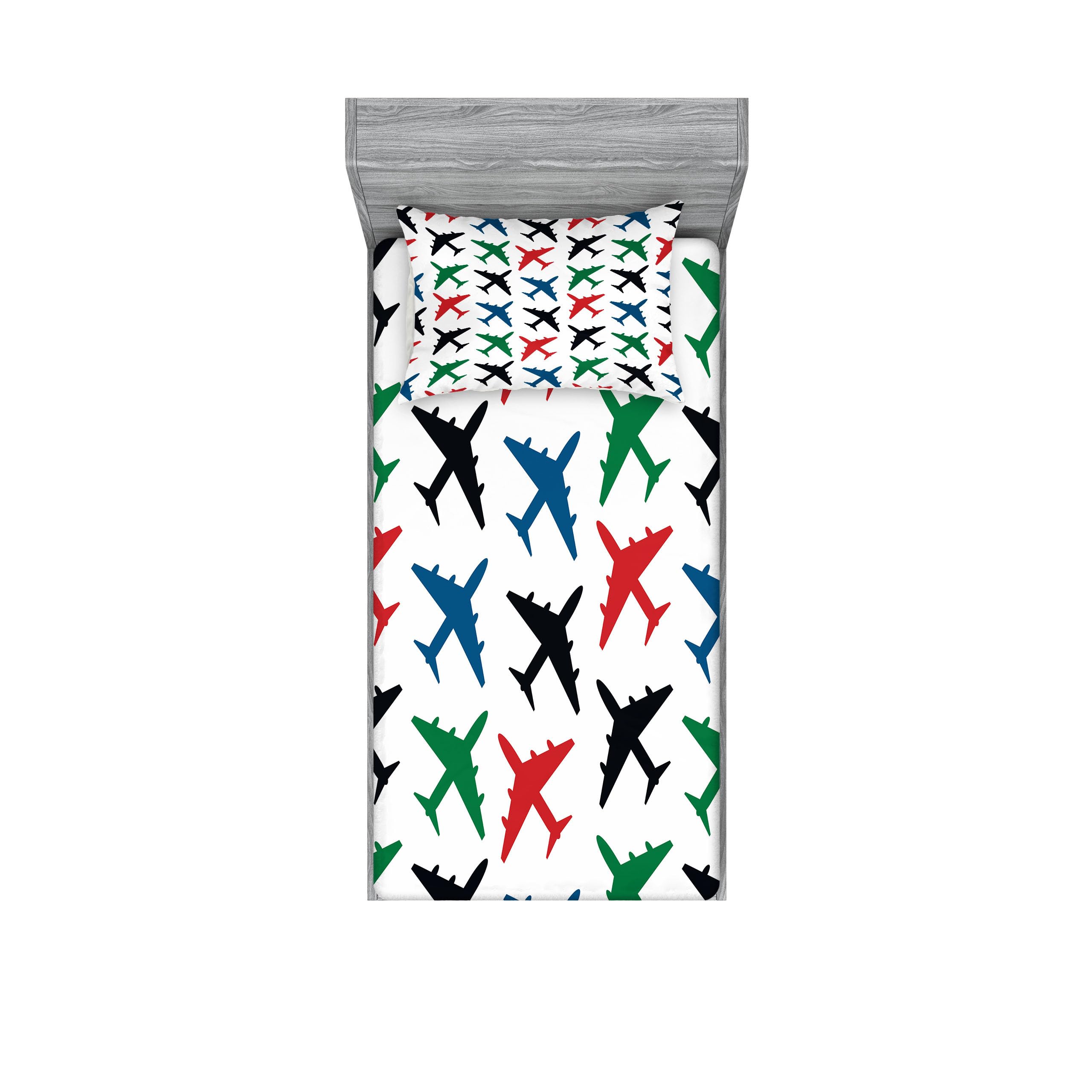 Lunarable Airplane Fitted Sheet & Pillow Sham