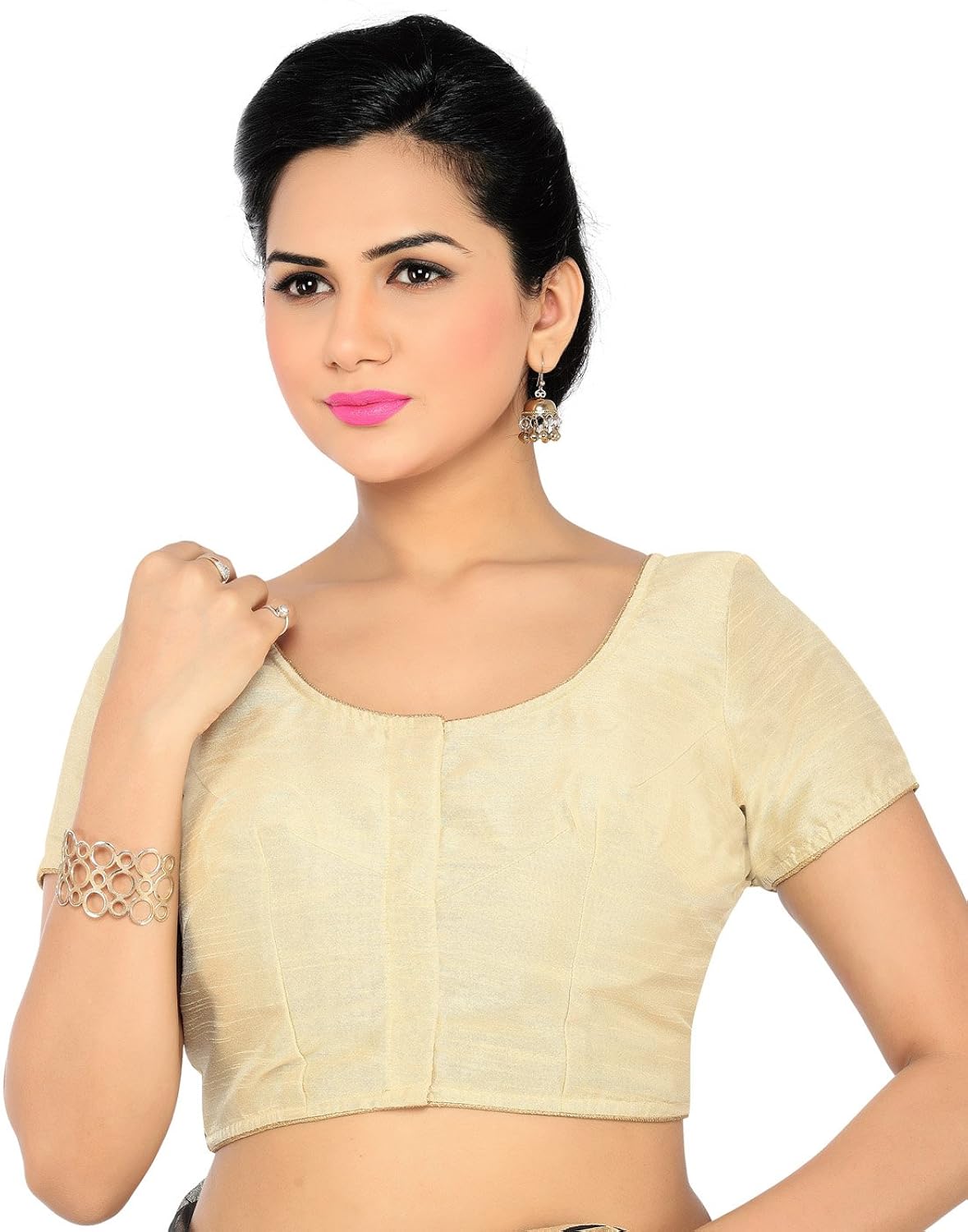 studio shringaar party gold solid short sleeve non-padded blouse