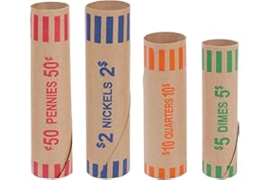 SUMERFNT Preformed Coin Wrappers 100 PCS Coin Rolls Wrappers Assorted for Quarter, Dime, Nickel, and Penny Coin Wrappers