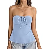 EasyGala Womens Cotton Tube Tops Tie Front Ruched Strapless Tank Cute Babydoll Bandeau Top Sexy Crop Going Out Outfit