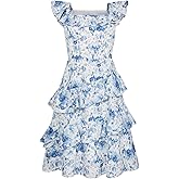GRACE KARIN Girls Summer Dress A-line Square Neck Floral Ruffle Dress for Girls Size 5-14 Years