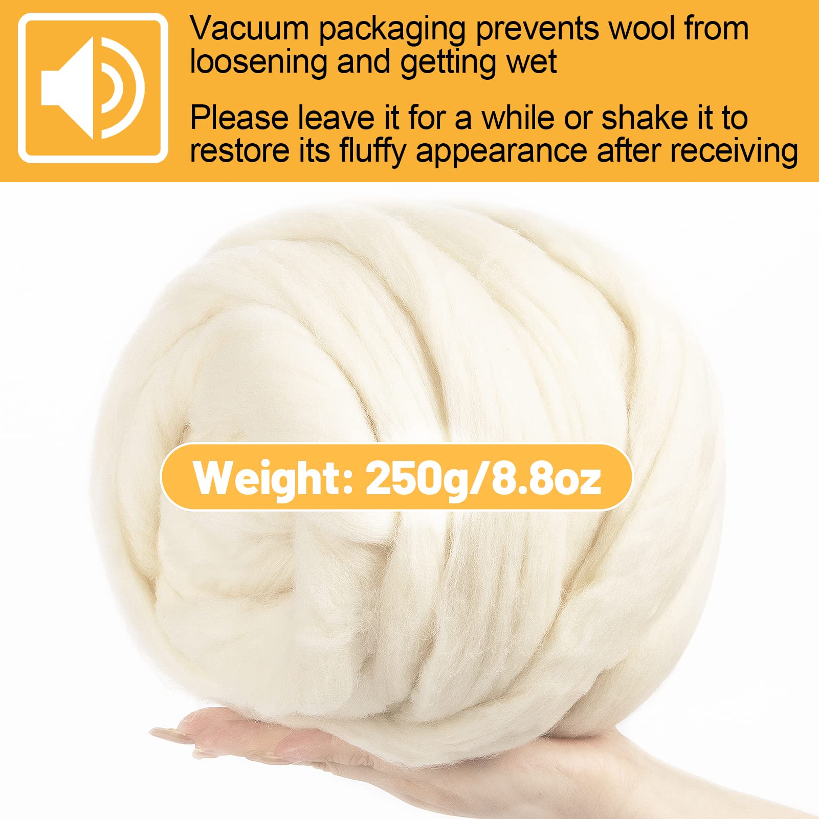 Natural Wool Roving - 8.8 oz Fibre Yarn Roving Needle Felting Wool Hand Spinning for Beginners - Beige