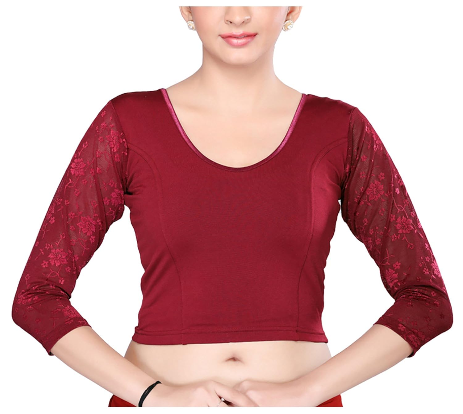 msm women's synthetic saree blouse (maroon)