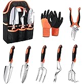 Garden Tools Set, 8 Piece Gardening Tools Set with Non Slip Ergonomic Handle, Heavy Duty Garden Tool Set with Storage Bag, Gardening Kit for Women, Garden Hand Tools Gift for Women and Men, Orange
