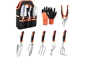MECHEER Garden Tools Set, 8 Piece Gardening Tools Set with Non Slip Ergonomic Handle, Heavy Duty Garden Tool Set with Storage Bag, Gardening Kit for Women, Garden Hand Tools Gift for Women and Men, Orange