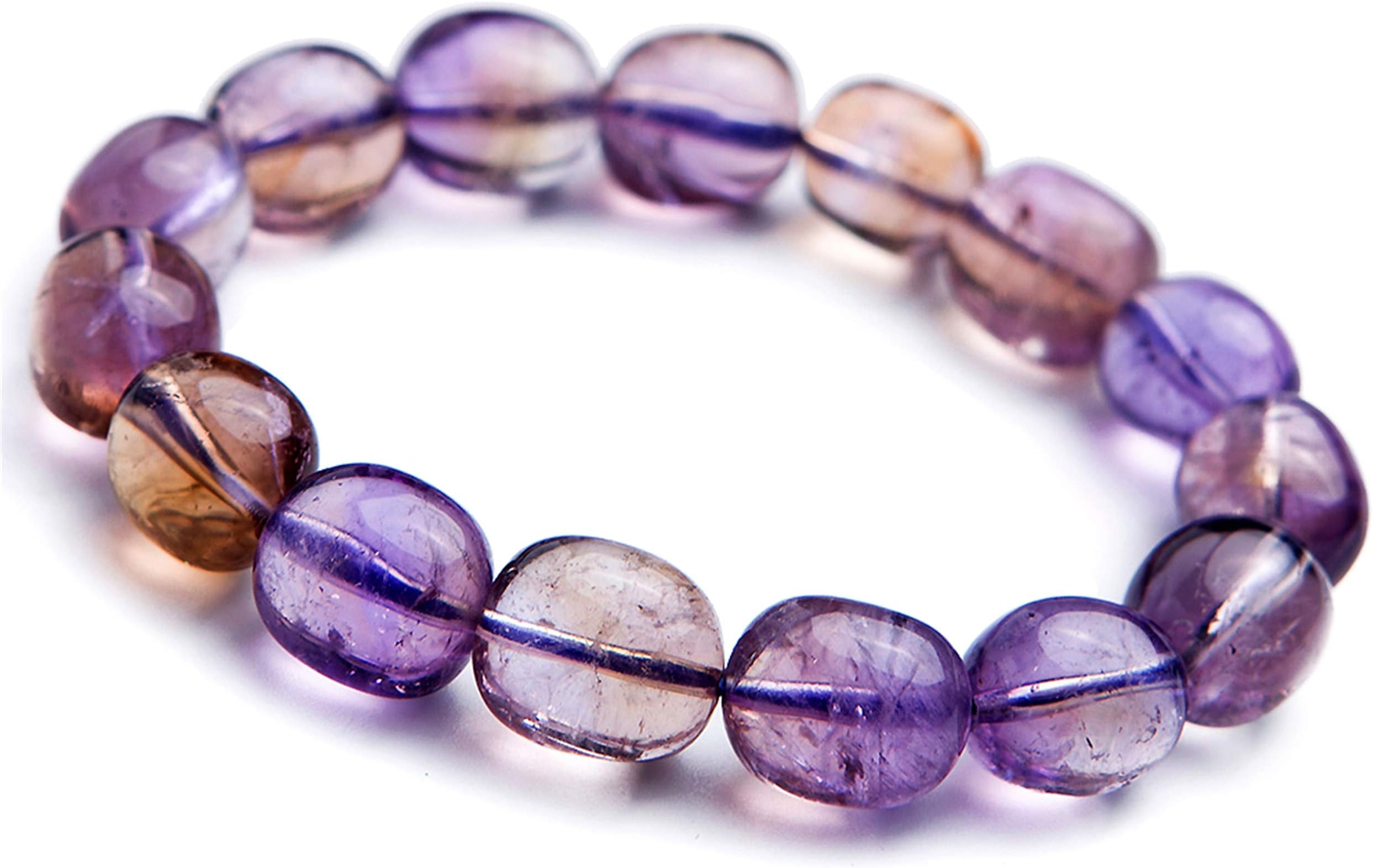 LiZiFangYellow Purple Natural Ametrine Amethyst Citrine Quartz Crystal Bead Bracelet