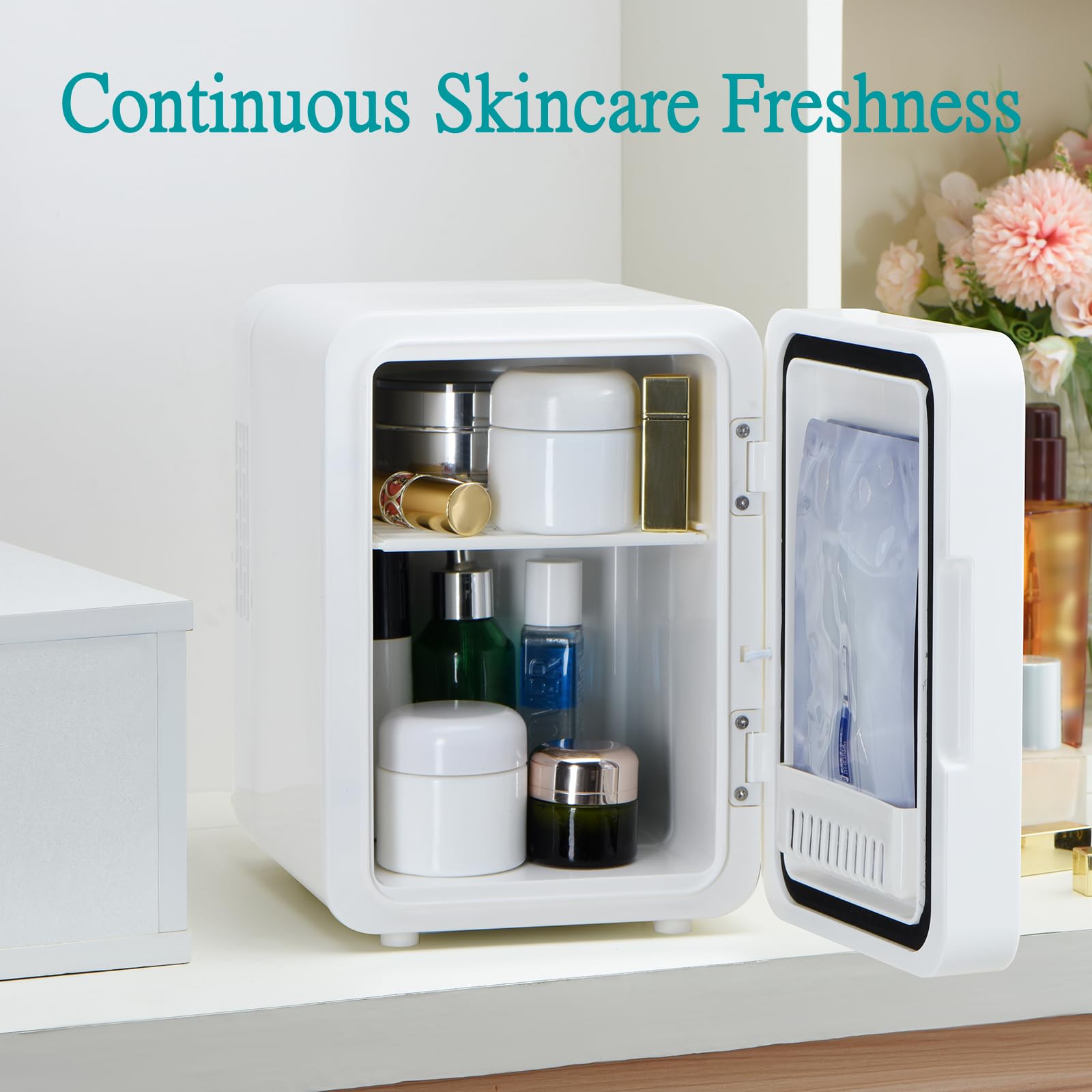 Iceblue Skincare Fridge with Dimmable LED Light Mirror, 4L Compact Small Fridge for Bedroom, Car, Office & Dorm, Mini skincare fridge for Beauty Essentials & Beverages(White) - Image 2