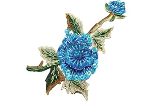 JRYYR Rose Sequin Applique, Embroidered Patch Flower for Dresses and Other Garments Decorative Rose Patches (Blue)