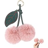 Apojgitn Pink Cherry Keychain, Fluffy Keychain Cute Accessories Pom Pom Cherry Bag Charm Purse Plush Charms Handbags Pendant for Women Girl Birthday Christmas Gifts Stocking Stuffers